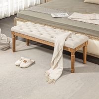 HOMCOM Sitzbank, Polsterbank mit Leinenoptik, Holzbeine für Schlafzimmer, Creme