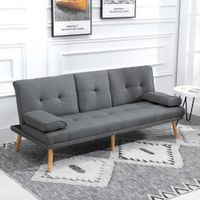HOMCOM Schlafsofa 3-Sitzer-Sofa Bettsofa mit Klappbarem Tisch,  Leinenoptik