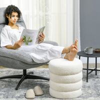 HOMCOM Sitzhocker, Fußhocker, Runder Polsterhocker, Fußstütze mit Sitzkissen