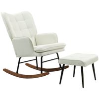 HOMCOM Schaukelstuhl Schwingsessel mit Hocker Relaxsessel mit Leinenoptik