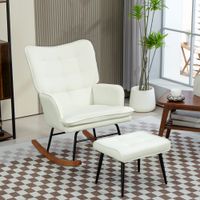 HOMCOM Schaukelstuhl Schwingsessel mit Hocker Relaxsessel mit Leinenoptik