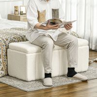 Sitzbank mit Stauraum, Polsterbank mit Teddy-Vlies-Optik, Holzbeine, Cremeweiß