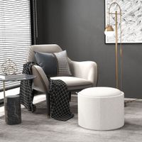 HOMCOM Ottomane Runder Sitzhocker Polsterhocker mit Stauraum, Klappdeckel, Creme