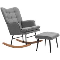 HOMCOM Schaukelstuhl Schwingsessel mit Hocker Relaxsessel mit Leinenoptik