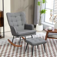 HOMCOM Schaukelstuhl Schwingsessel mit Hocker Relaxsessel mit Leinenoptik