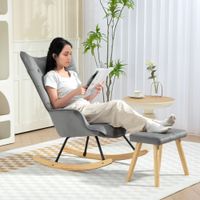 HOMCOM Schaukelsessel mit Hocker, Relaxsessel mit Samtoptik, Kissen Dunkelgrau