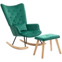 HOMCOM Schaukelsessel mit Hocker, Relaxsessel mit Samtoptik, Kissen Grün