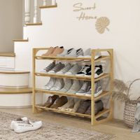 HOMCOM Schuhregal, Schuhständer mit 4 Ebenen, für max. 12 Paar Schuhe, Natur