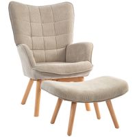 HOMCOM Ohrensessel mit Hocker, Relaxsessel, Polstersessel in Cord-Optik, Grau