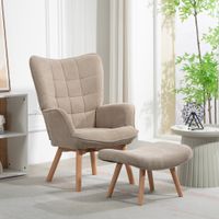 HOMCOM Ohrensessel mit Hocker, Relaxsessel, Polstersessel in Cord-Optik, Grau