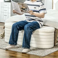HOMCOM Sitzbank Polsterbank mit Stauraum, Teddy-Vlies-Optik, Holzbeine Cremeweiß