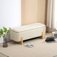 HOMCOM Sitzbank mit Stauraum, Polsterbank mit Leinenoptik, Holzbeine, Creme