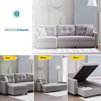 Mocca Ecksofa mit Schlaffunktion & Stauraum, 5 Kissen inc, L-Form