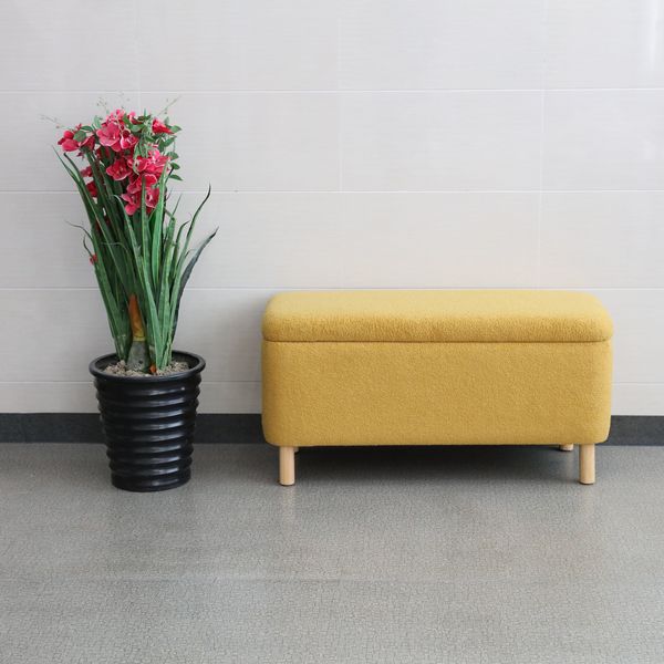 Truhenbank Polsterbank mit Aufbewahrung, ca. 100 x 40 x 49 cm aus Samt - Gelbbraun
