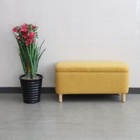 Truhenbank Polsterbank mit Aufbewahrung, ca. 100 x 40 x 49 cm aus Samt - Gelbbraun
