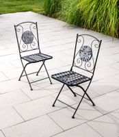 2er-Set Gartenstühle Mosaik GISMO klappbar Keramik, ca. 39 x 48 x 93 cm - Schwarz