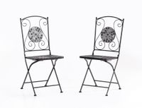 2er-Set Gartenstühle Mosaik GISMO klappbar Keramik, ca. 39 x 48 x 93 cm - Schwarz