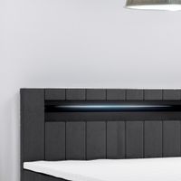 Boxspringbett KUBA mit Bettkasten Visco Topper LED 180 x 200 cm Webstoff Inari SCHWARZ Bettkasten