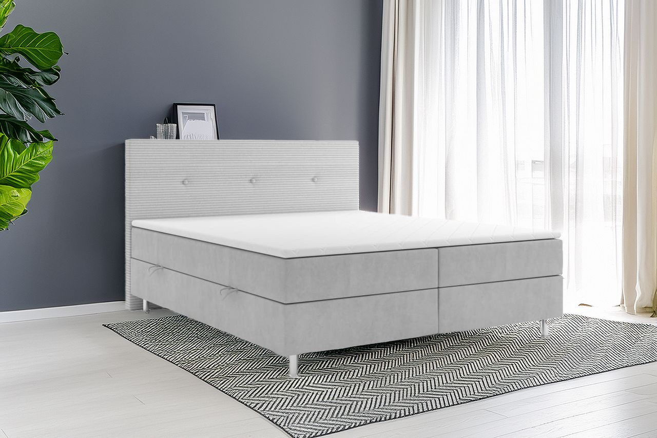 Boxspringbett RIO mit Bettkasten 180 x 200 cm Webstoff Grau Bett Bettkasten Topper