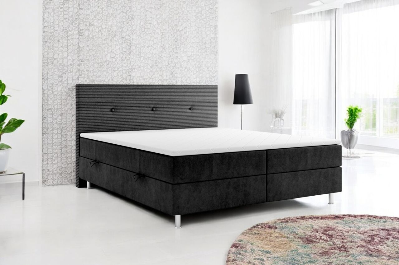 Boxspringbett RIO mit Bettkasten 180 x 200 cm Webstoff Schwarz Bett Bettkasten Topper