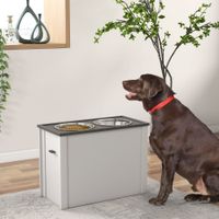 PawHut Hundenapf, Hunde Futterstation mit Stauraum, 2 Edelstahlschüsseln, Weiß