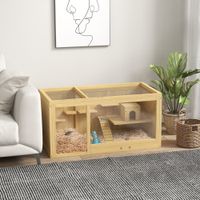 PawHut Hamsterkäfig aus Holz Kleintierkäfig Spielhaus für Gerbils mit Schaukeln