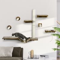 PawHut Katzen Kletterwand Set, 8-teilig Katzenmöbel mit Kratzbäumen, Sisal