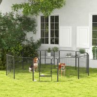 PawHut Welpenauslauf 80cm Hoch, 12-TLG Welpenlaufstall mit 2 Tür, Stahl, Grau