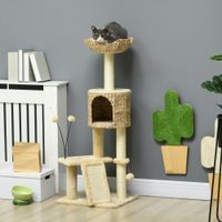PawHut Katzen Kratzbaum 116 cm Katzenbaum mit Katzenhöhle, Katzenbett, Beige
