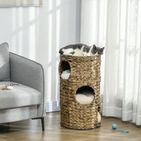 PawHut Kratztonne Höhe 73 cm Katzenturm mit 3 Ebenen, Katzenkratzbaum mit Kissen