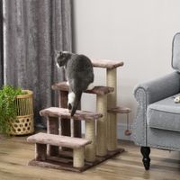PawHut Haustiertreppe mit Kratzbaum Ball 4-stufige Katzentreppe Plüsch Jute
