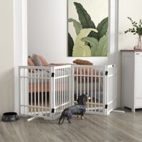 PawHut Absperrgitter Hund 4-teilig, 183 x 61 cm Faltbar Türschutzgitter aus Holz