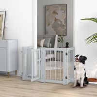 PawHut Absperrgitter Hund 4-teilig, 204 x 75 cm Faltbar Türschutzgitter mit Tür