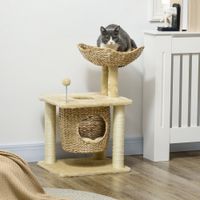 PawHut Katzen Kratzbaum Klein, 74 cm Katzenbaum mit Katzenhöhle, Spielball, Bett