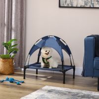 PawHut Haustierbett mit Baldachin Erhöht Hundebett Hundeliege outdoor Dunkelblau