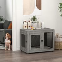 PawHut Hundekäfig für Zuhause, Hundebox mit 2 Türen, Waschbaren Kissen, Grau
