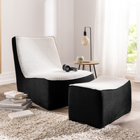 2tlg. Tatami-Sessel mit Hocker -Schwarz/Weiß