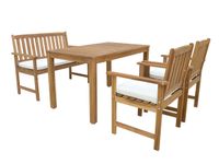 Garten Dining Set mit Bank und 2 Stühlen, ca. 125 x 75 cm – Braun mit weißen Kissen