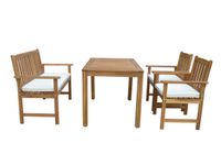 Garten Dining Set mit Bank und 2 Stühlen, ca. 125 x 75 cm – Braun mit weißen Kissen