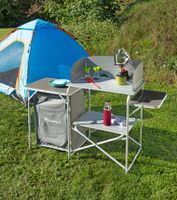 Campingküche mit Windschutz, 2-stufigem Stoffschrank und Lampenständer, ca. 143 x 41 x 80 cm