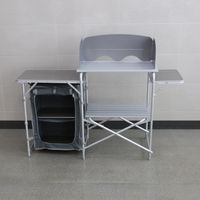 Campingküche mit Windschutz, 2-stufigem Stoffschrank und Lampenständer, ca. 143 x 41 x 80 cm