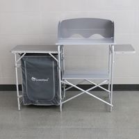 Campingküche mit Windschutz, 2-stufigem Stoffschrank und Lampenständer, ca. 143 x 41 x 80 cm