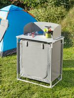 Tragbarer Camping Kochtisch mit Windschutz, ca. 75 x 55 x 82/108 cm – Schwarz/Silber