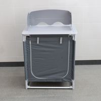 Tragbarer Camping Kochtisch mit Windschutz und 2-stufigem Stoffschrank, ca. 75 x 55 x 82/108 cm – Schwarz/Silber