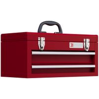 DURHAND Werkzeugkoffer leer, 46 x 24 x 22 cm Werkzeugkasten mit 2 Schubladen Rot