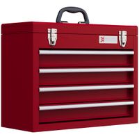 DURHAND Werkzeugkoffer leer, 51x22x39,5 cm Werkzeugkasten mit 4 Schubladen Rot