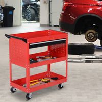 HOMCOM Werkstatt-Rollwagen, Werkzeugwagen 3 Stufig Transportwagen mit Schublade