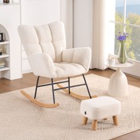 HOME DELUXE Schaukelstuhl inkl, Hocker NARA - Bouclé Weiß