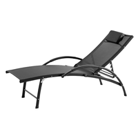 Garten-Sonnenliege mit 4 Positionen und Kissen, ca. 179-162 x 68 x 48-86 cm – Schwarz