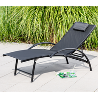 Garten-Sonnenliege mit 4 Positionen und Kissen, ca. 179-162 x 68 x 48-86 cm – Schwarz